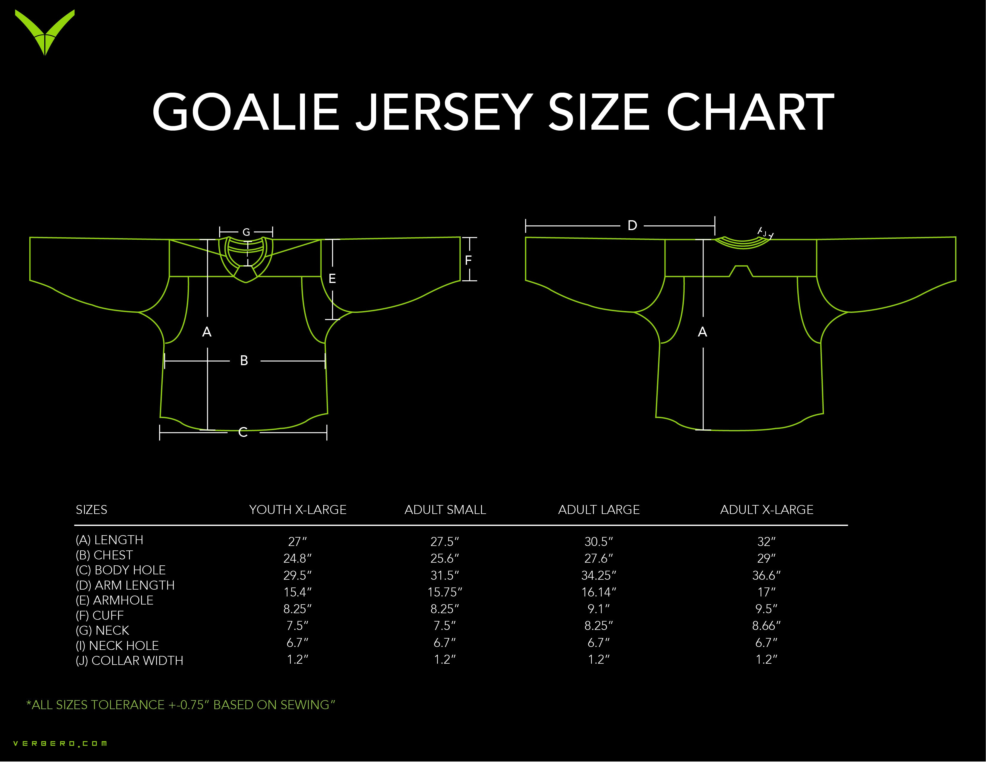 Size Chart, Jerseys Handmade Store Size Guide